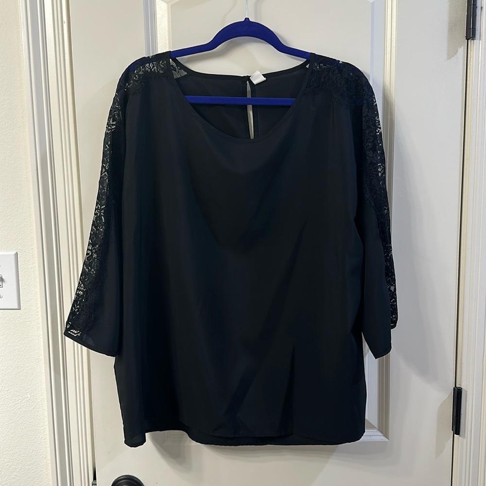 Black long sleeve top with lace sleeves